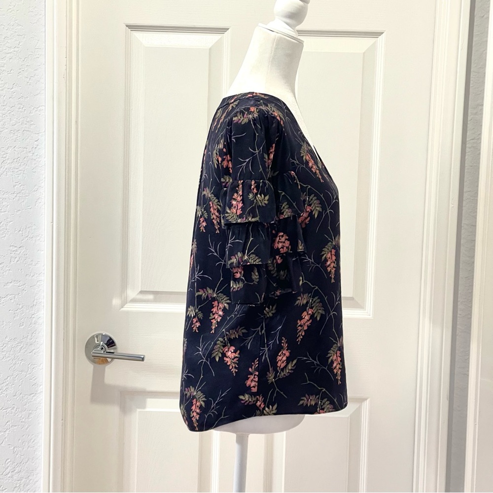Rebecca Taylor Ivie Silk Fleur Sprig Floral Print Jacquard Top Size 4 - Picture 5 of 13